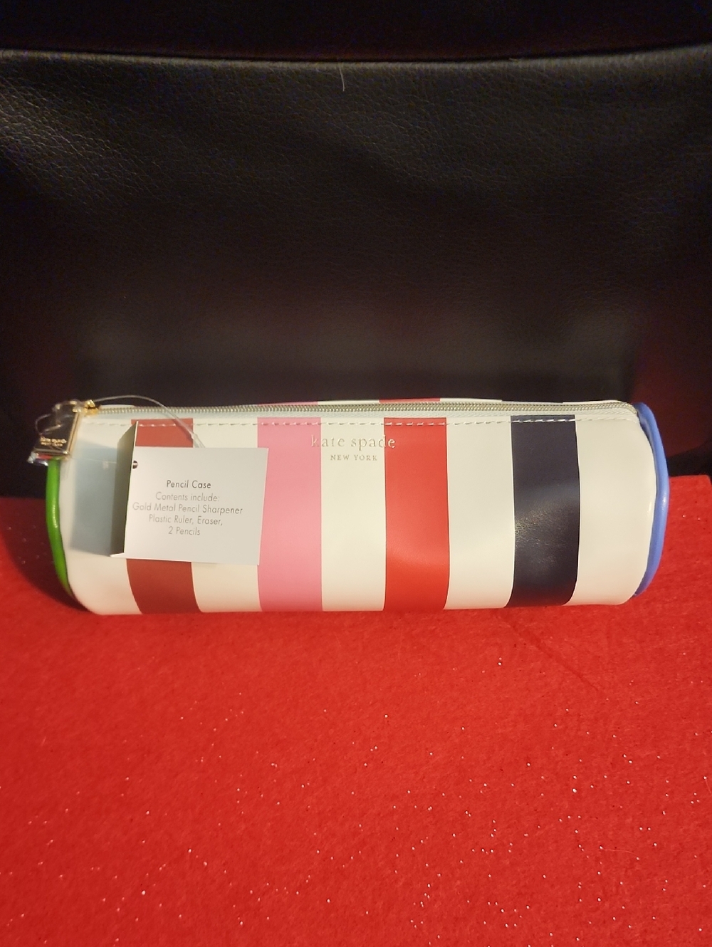 Kate Spade Stripe Multicolor Pencil Case W Accessories - Picture 5 of 5